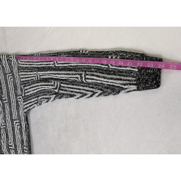Vintage Jed Medium Geometric 80s Cozy Grandpa Sweater Cardigan Black & White - Picture 7 of 10